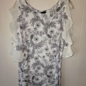 Worthington Blouse  Scrolly Floral Print Cold Shoulder